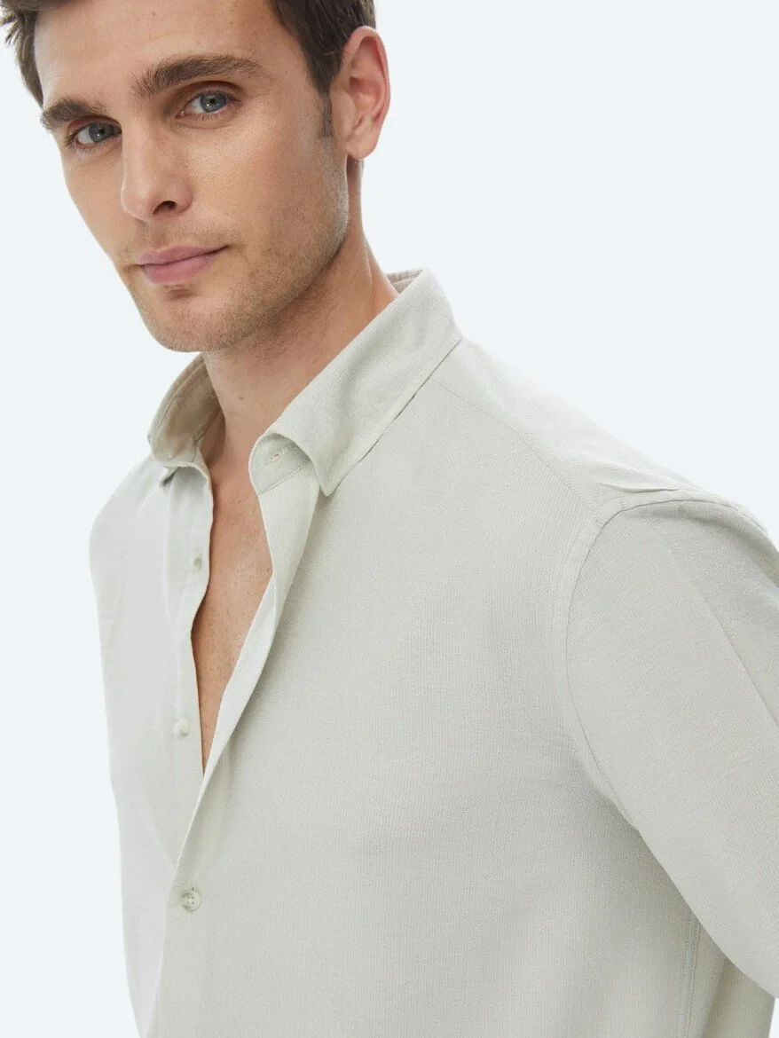 Light Khaki Regular Fit Weaving Casual Shirt - 7