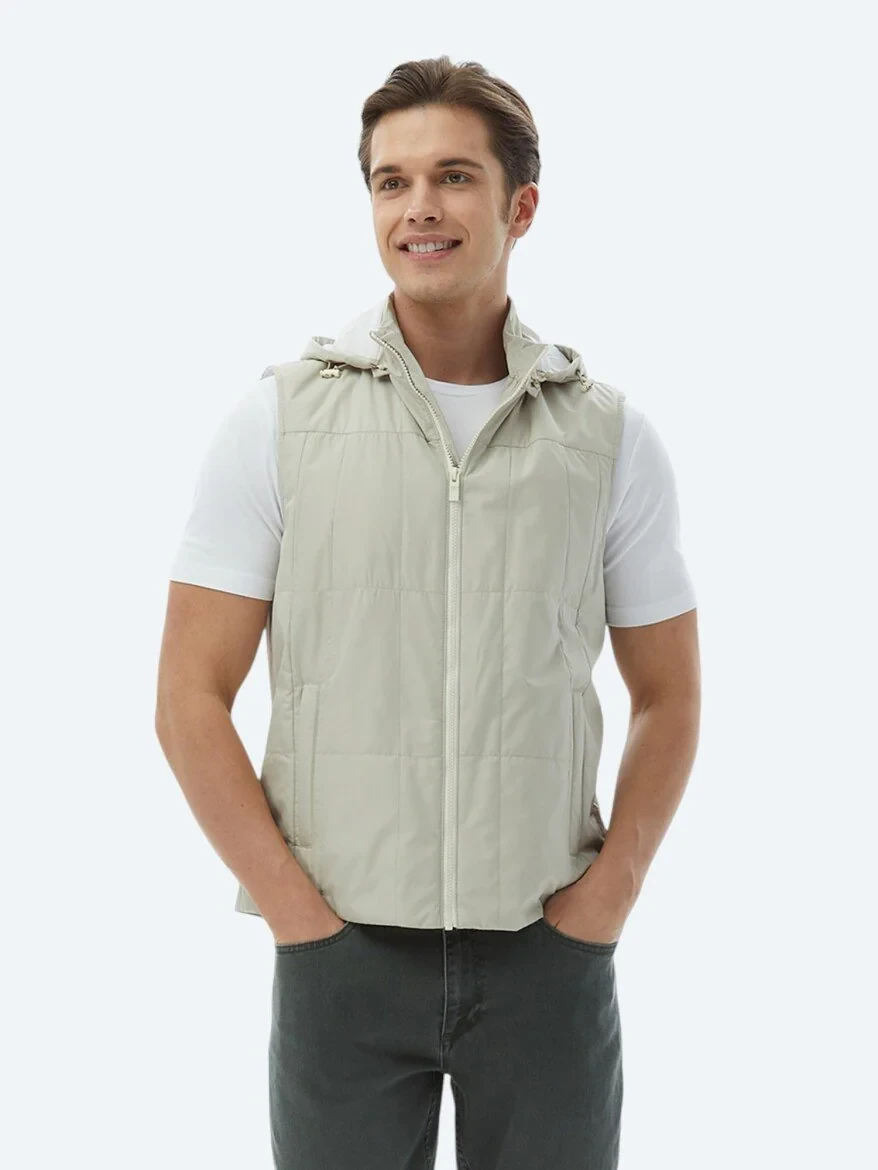 Light Khaki Weaving Puffer Vest - 1