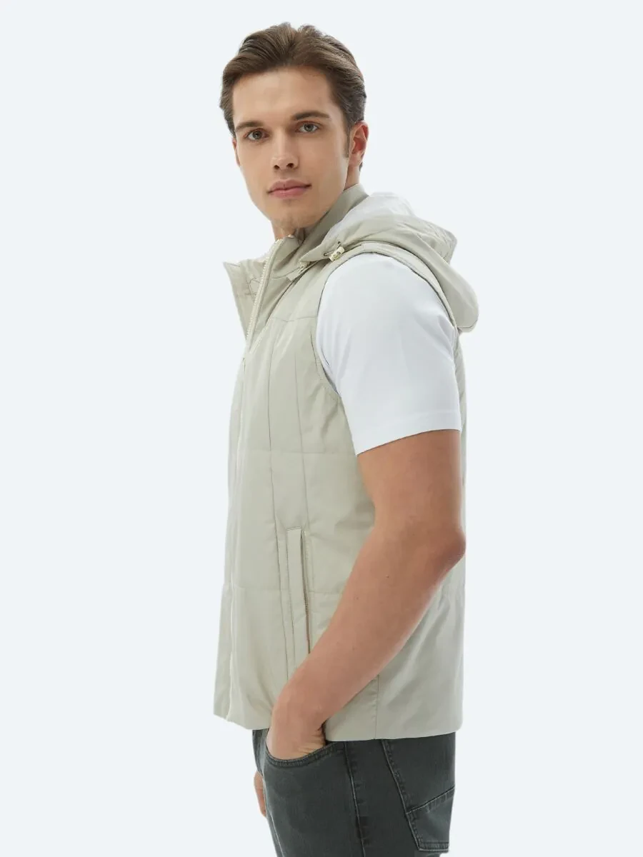 Light Khaki Weaving Puffer Vest - 3