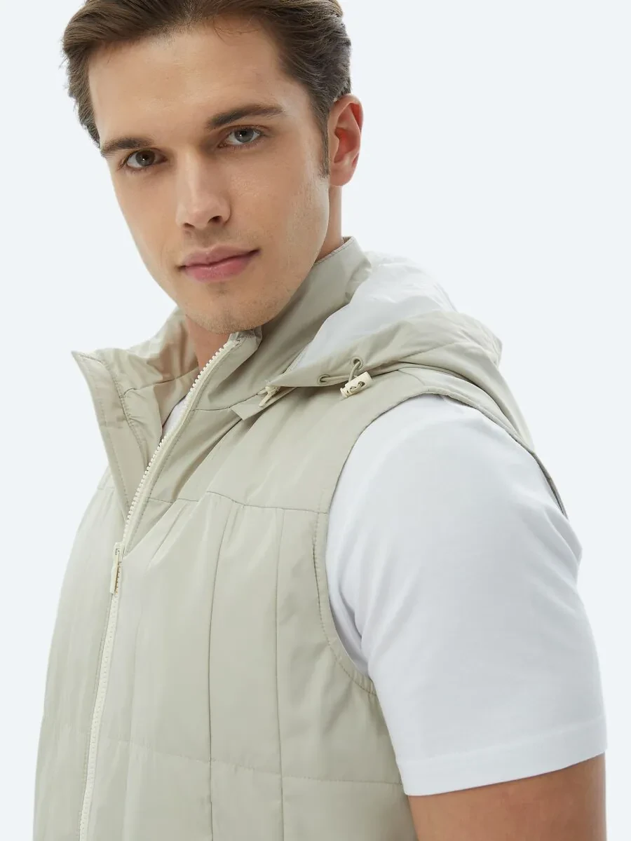 Light Khaki Weaving Puffer Vest - 4