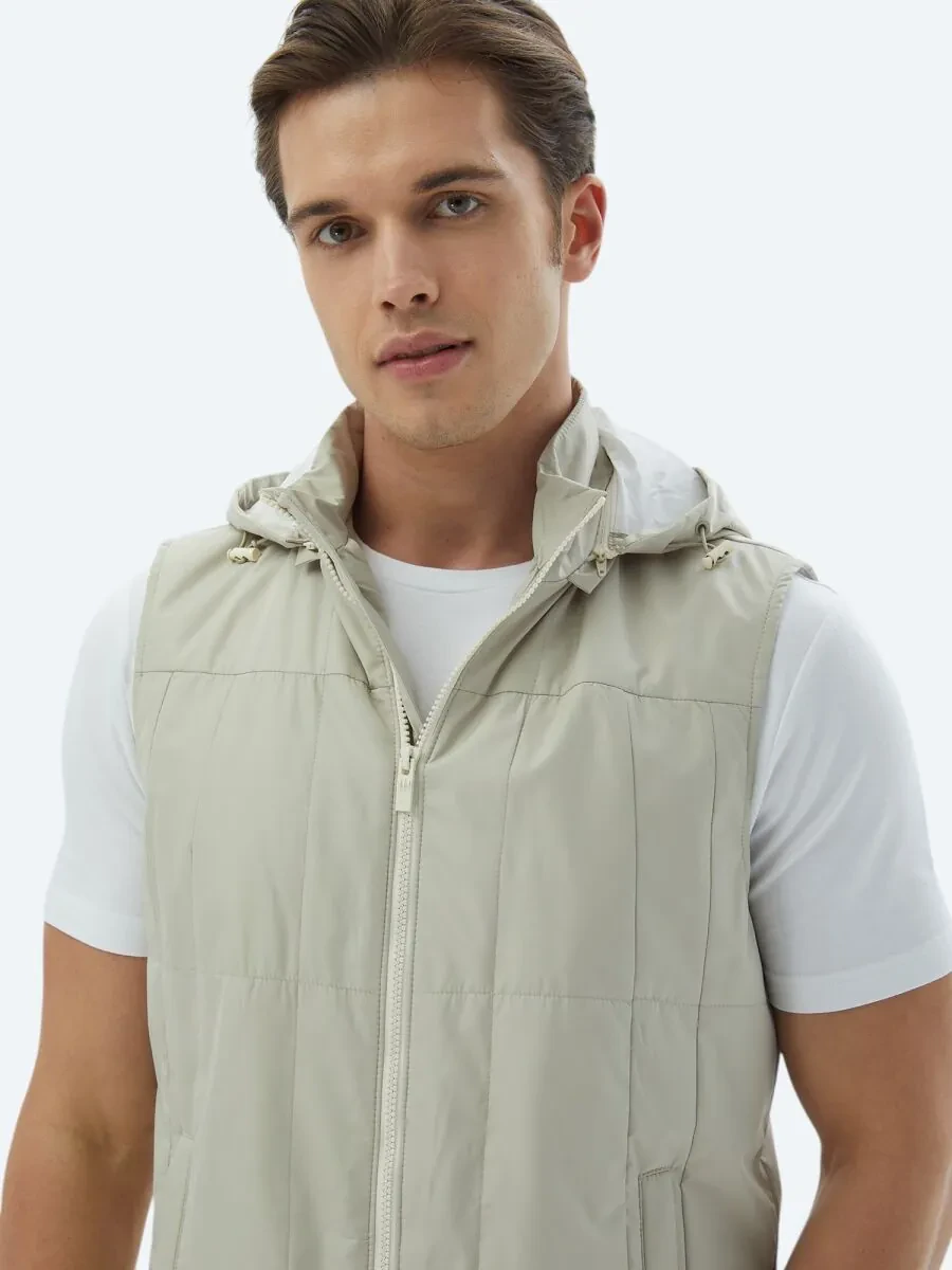 Light Khaki Weaving Puffer Vest - 5
