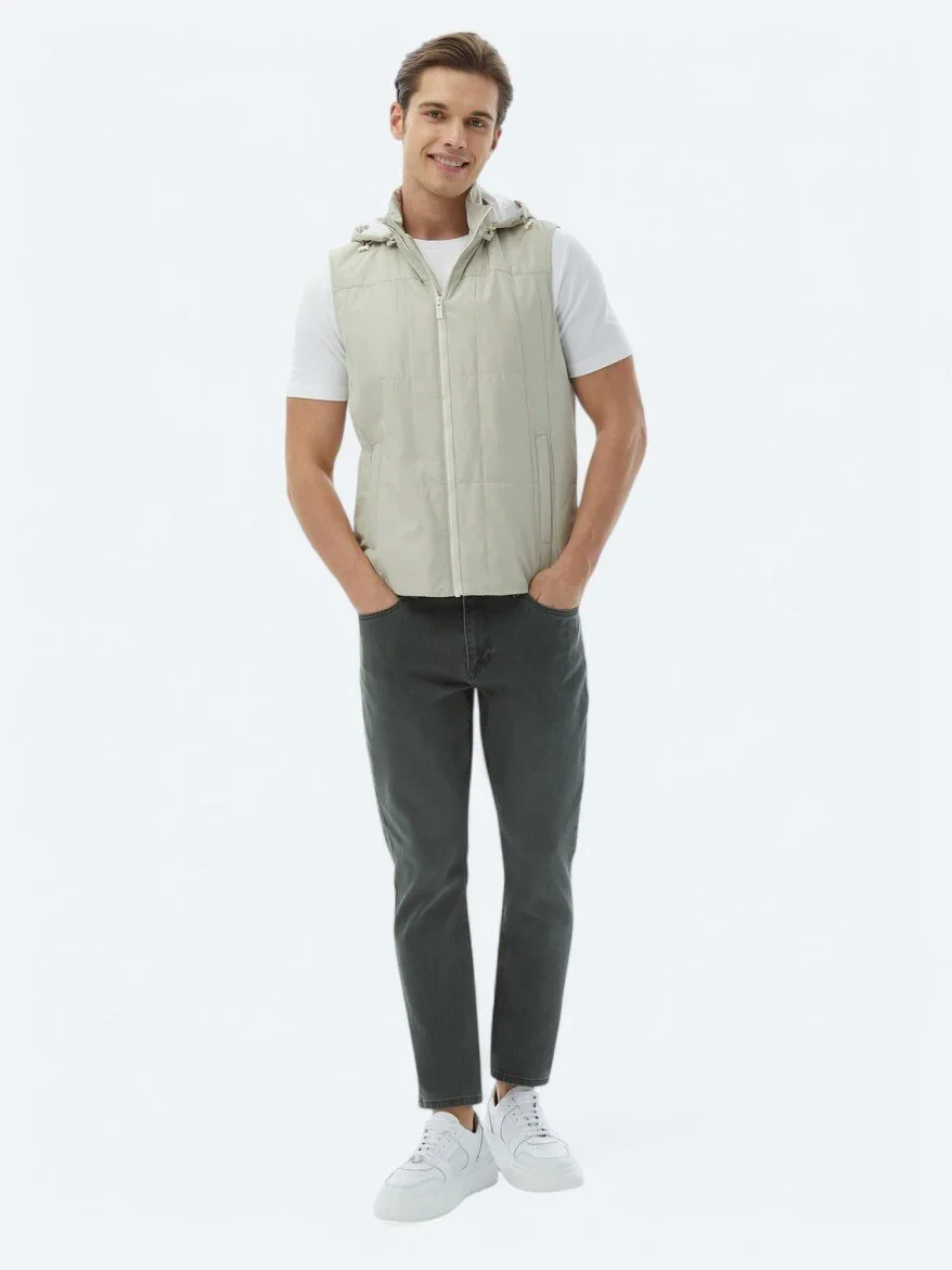 Light Khaki Weaving Puffer Vest - 6