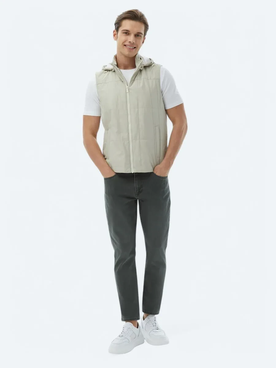 Light Khaki Weaving Puffer Vest - 6
