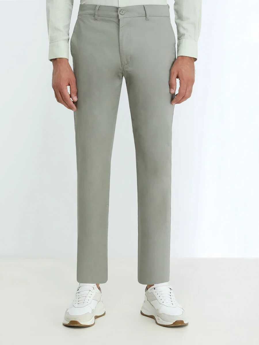 Light Khaki Weaving Slim Fit Casual Cotton Blended Trousers - 1