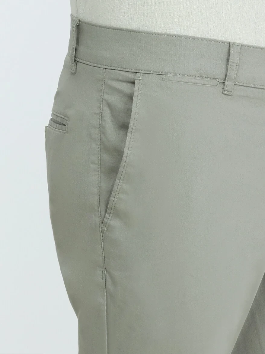 Light Khaki Weaving Slim Fit Casual Cotton Blended Trousers - 3
