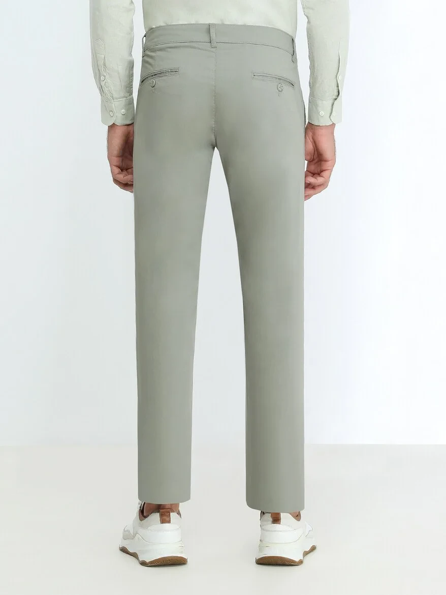 Light Khaki Weaving Slim Fit Casual Cotton Blended Trousers 