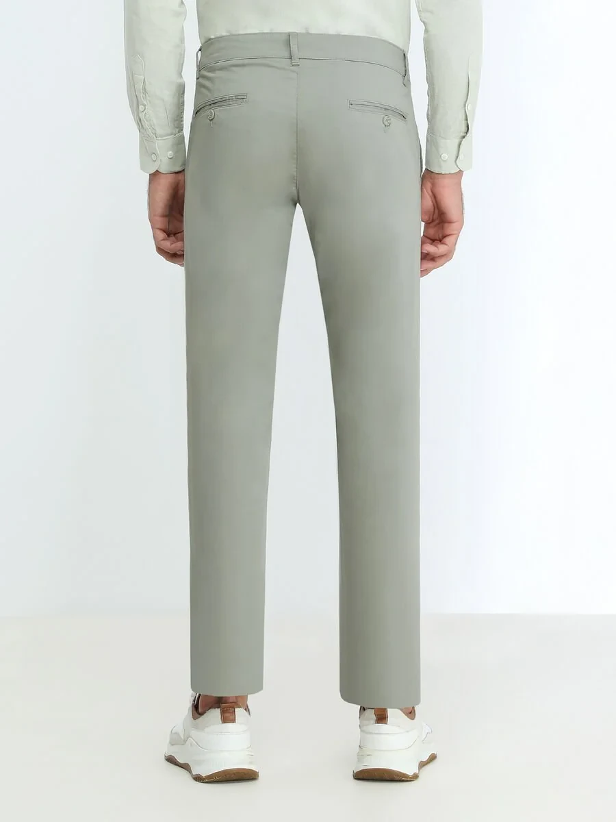 Light Khaki Weaving Slim Fit Casual Cotton Blended Trousers - 4