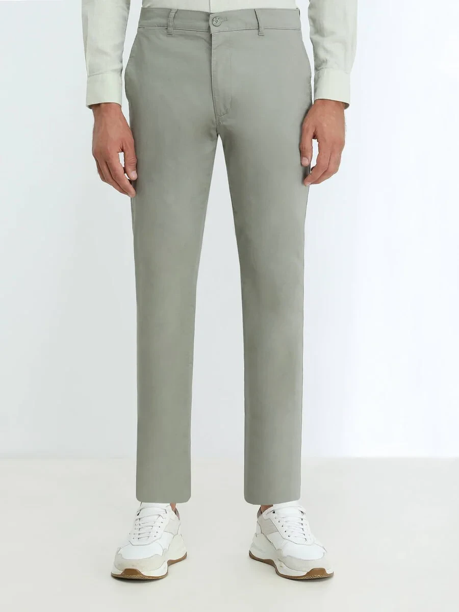 Light Khaki Weaving Slim Fit Casual Cotton Blended Trousers - 1