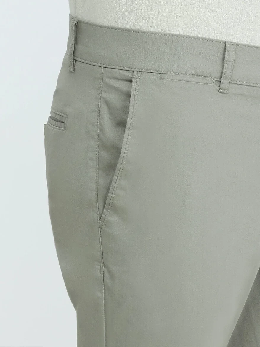 Light Khaki Weaving Slim Fit Casual Cotton Blended Trousers - 3