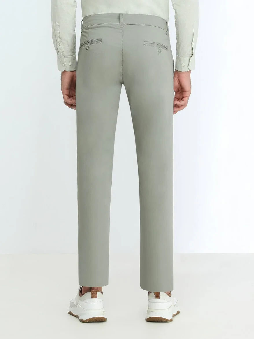 Light Khaki Weaving Slim Fit Casual Cotton Blended Trousers 