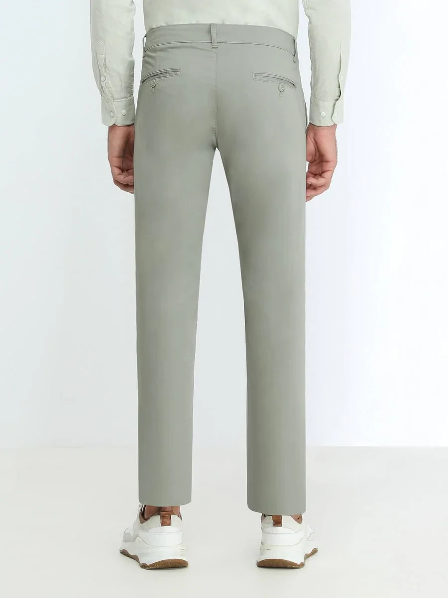 Light Khaki Weaving Slim Fit Casual Cotton Blended Trousers - 4