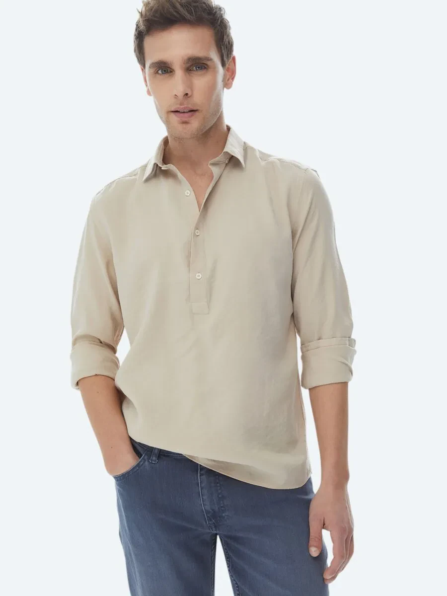 Light Mink Regular Fit Weaving Casual Shirt - 1