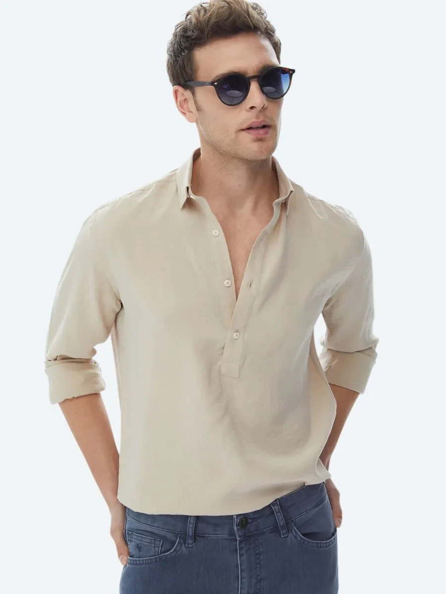 Light Mink Regular Fit Weaving Casual Shirt - 12
