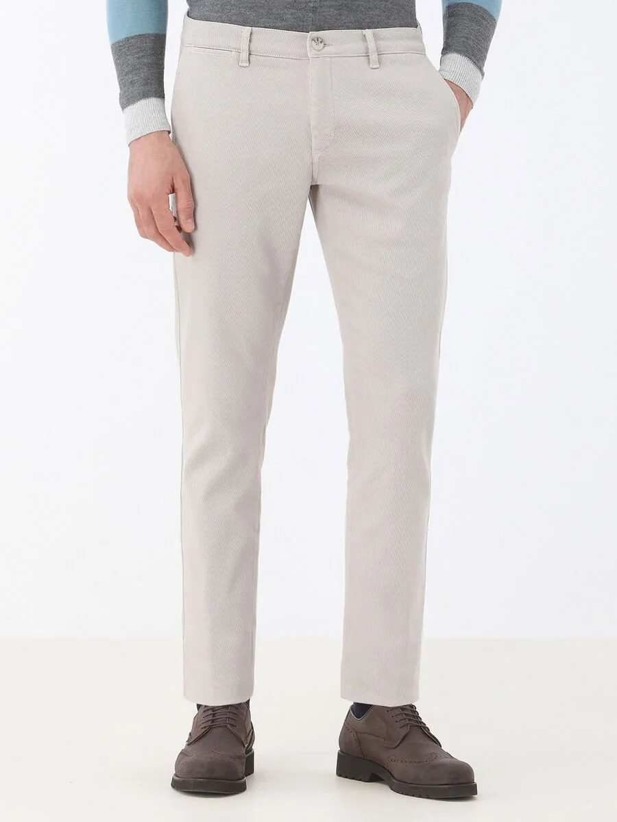 Light Mink Weaving Slim Fit Smart Casual Cotton Blended Trousers - 1