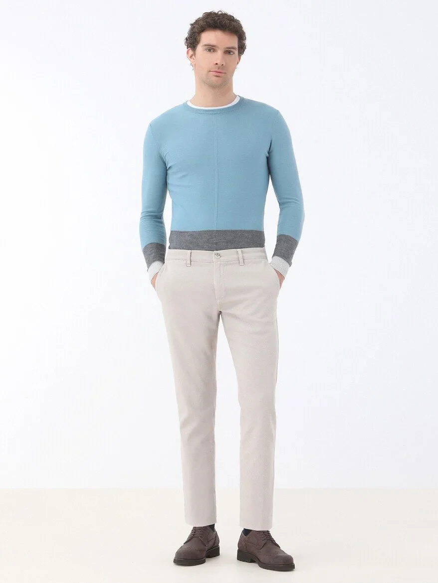 Light Mink Weaving Slim Fit Smart Casual Cotton Blended Trousers - 2