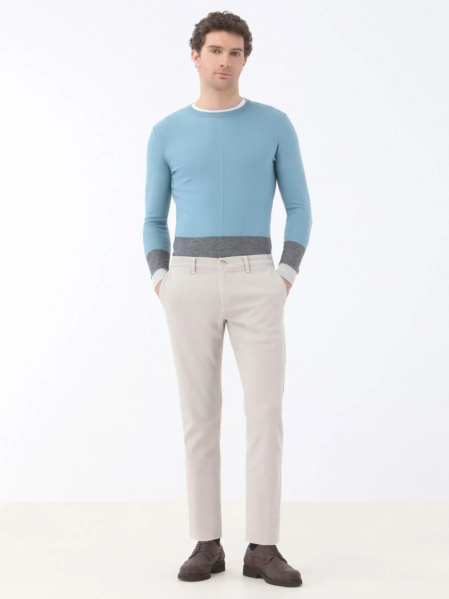 Light Mink Weaving Slim Fit Smart Casual Cotton Blended Trousers - 2