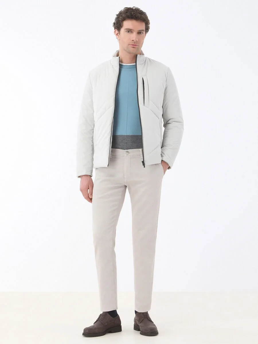 Light Mink Weaving Slim Fit Smart Casual Cotton Blended Trousers - 3