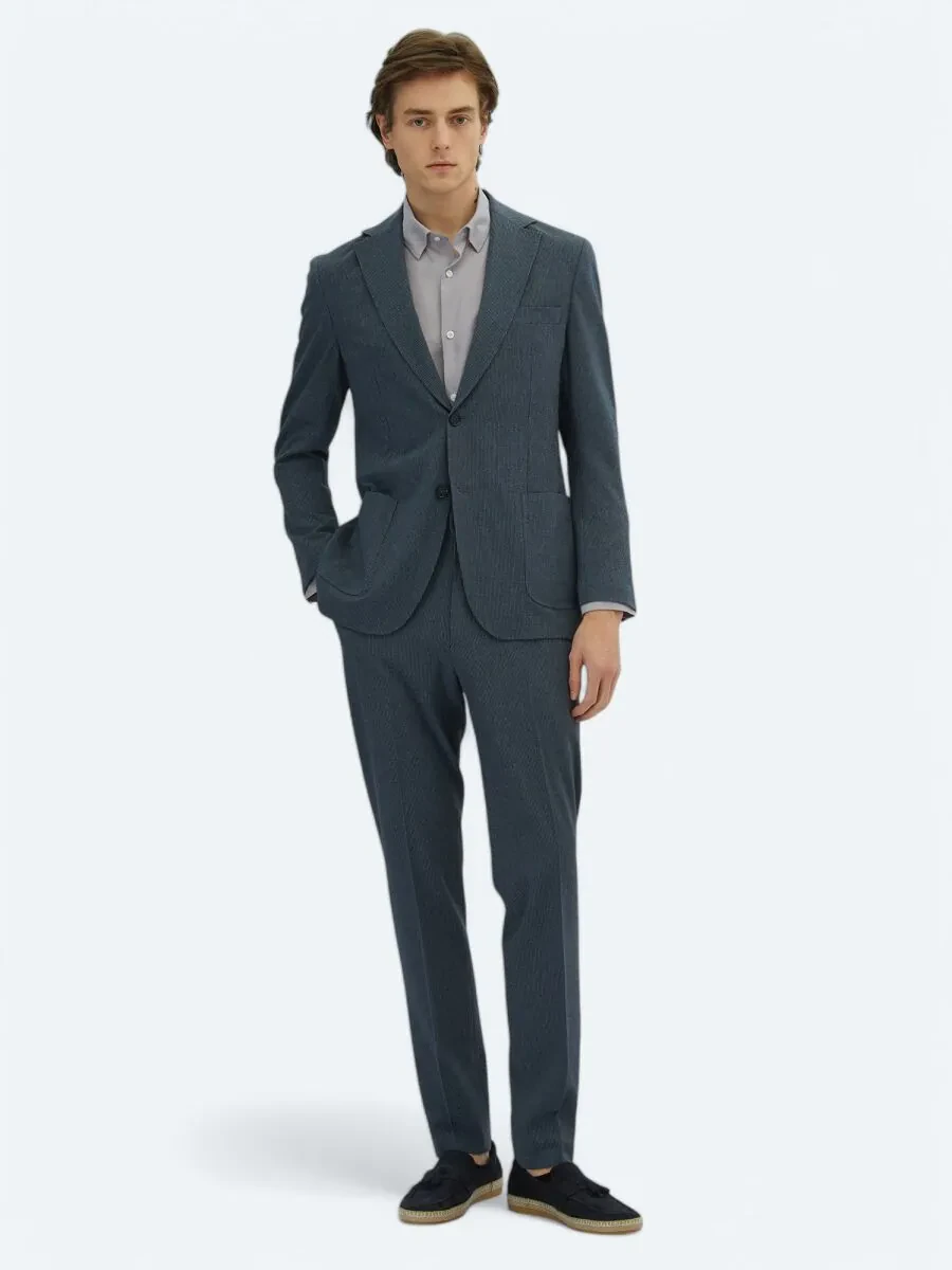 Light Navy Blue Striped Modern Fit Suit - 1