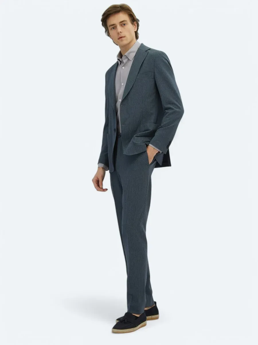 Light Navy Blue Striped Modern Fit Suit - 2