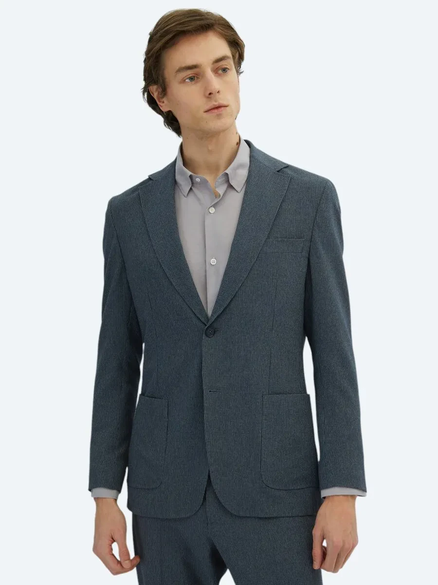 Light Navy Blue Striped Modern Fit Suit - 3