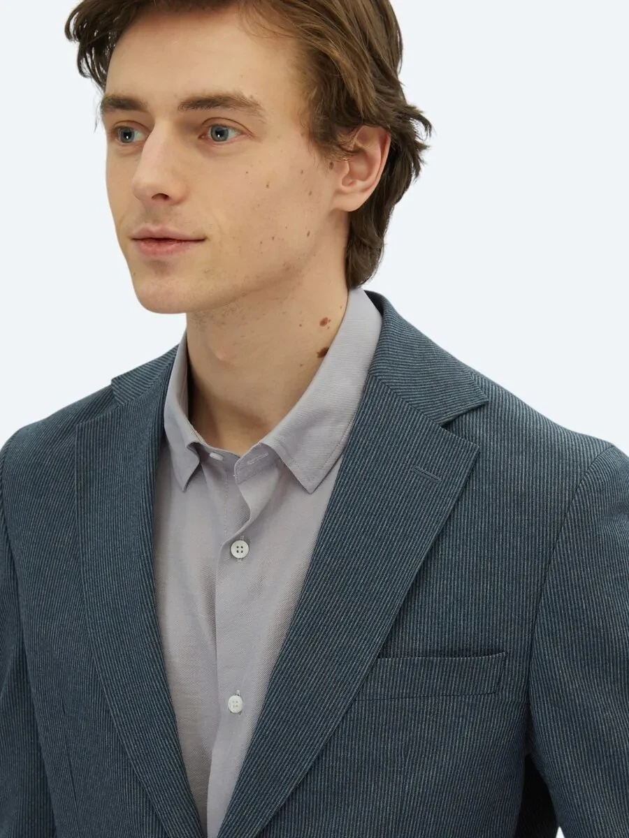 Light Navy Blue Striped Modern Fit Suit - 4