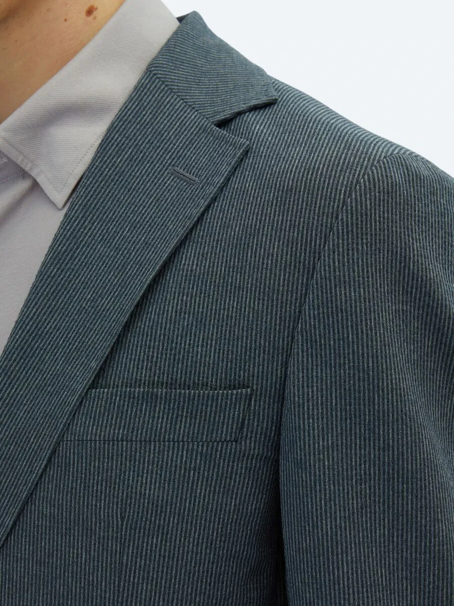 Light Navy Blue Striped Modern Fit Suit - 5