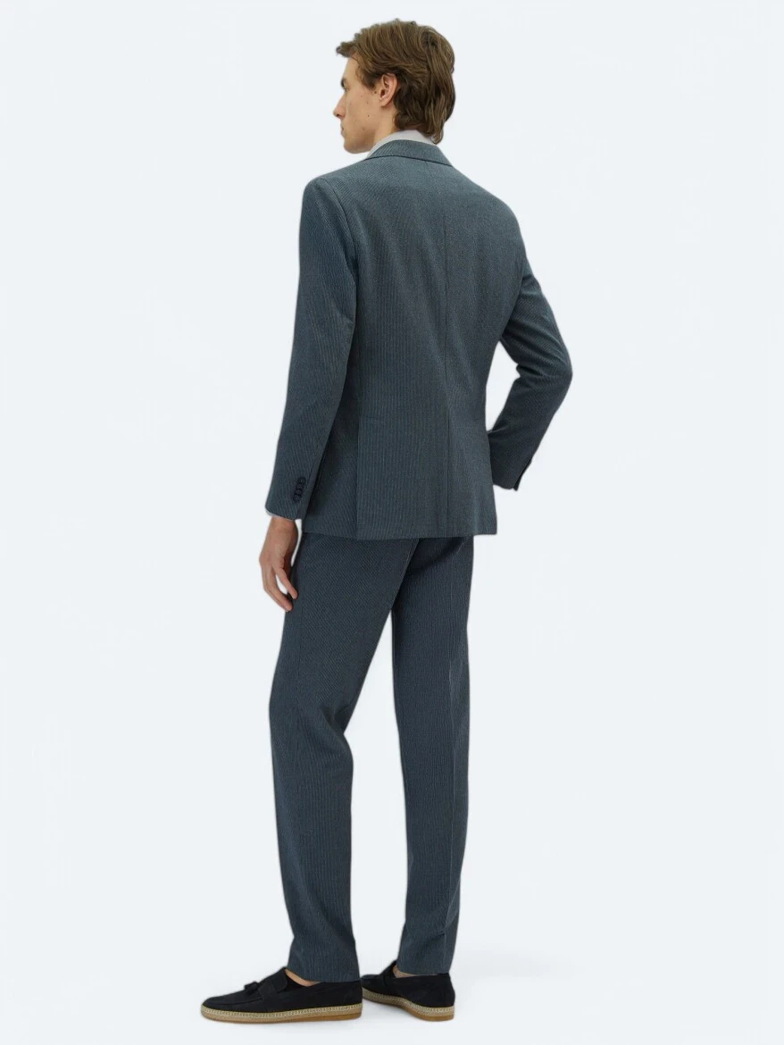 Light Navy Blue Striped Modern Fit Suit - 6