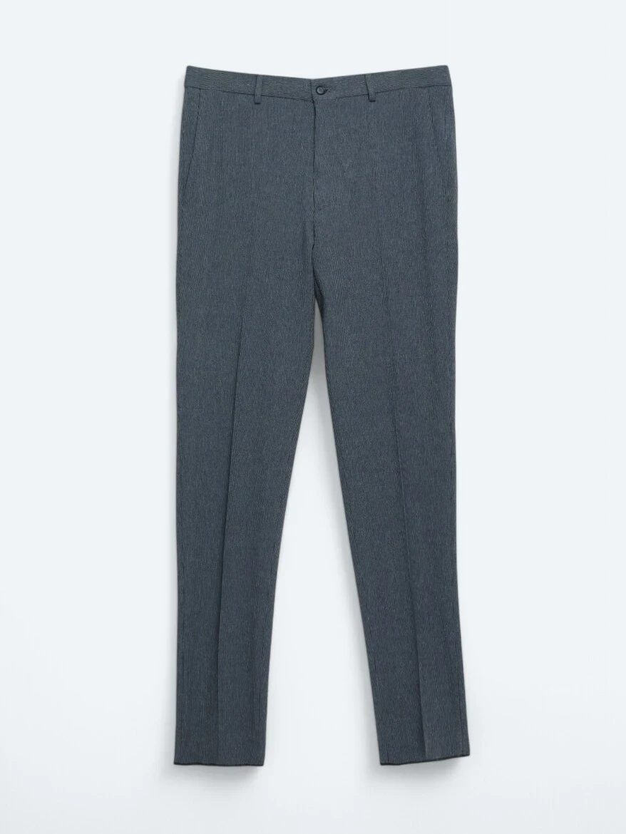 Light Navy Blue Striped Modern Fit Suit - 7