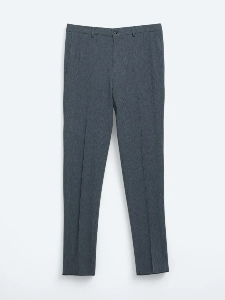Light Navy Blue Striped Modern Fit Suit - 7