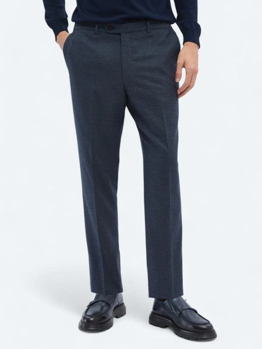Light Navy Blue Weaving Fitted Fit Classical Trousers - 2