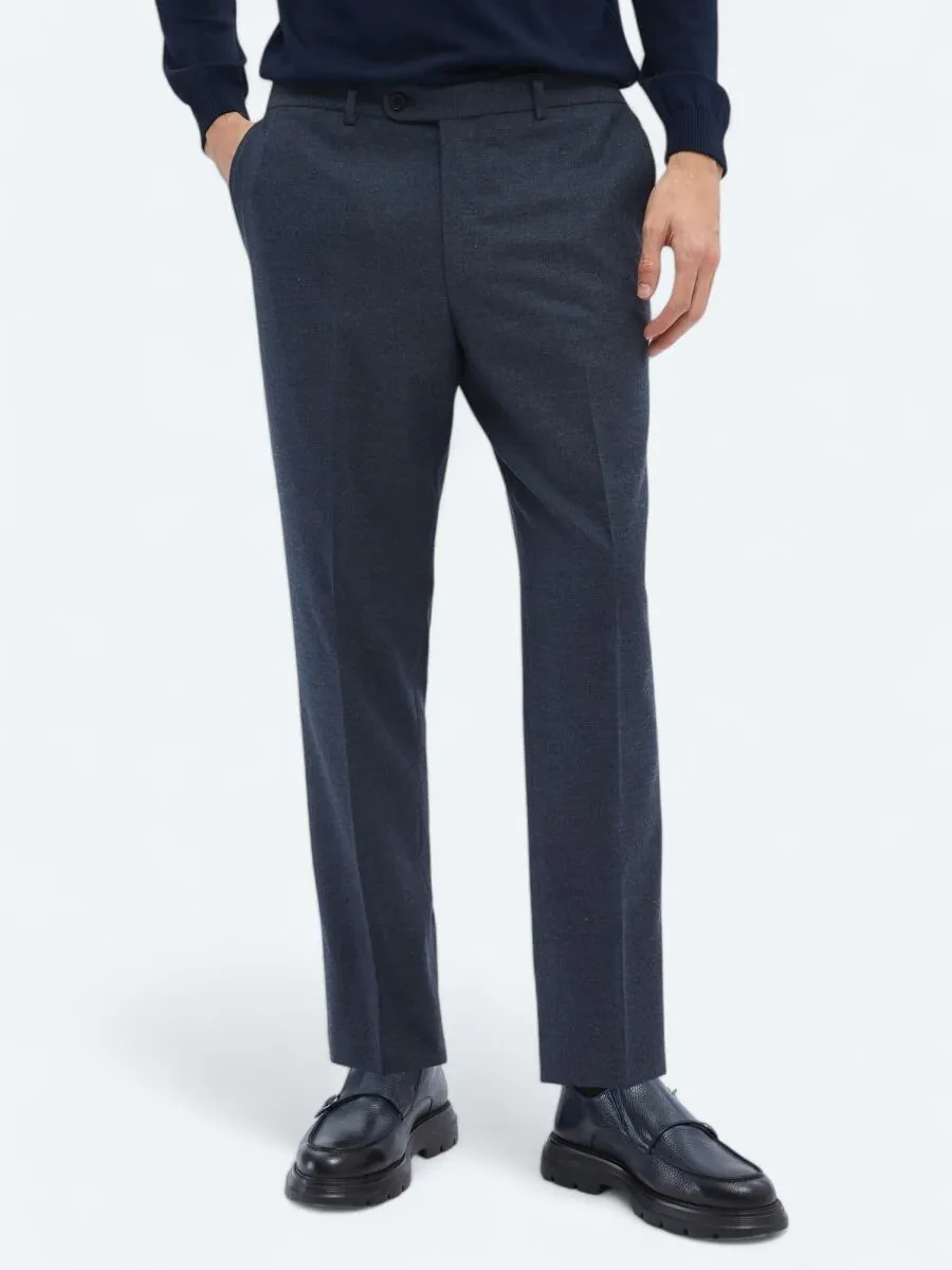 Light Navy Blue Weaving Fitted Fit Classical Trousers - 2