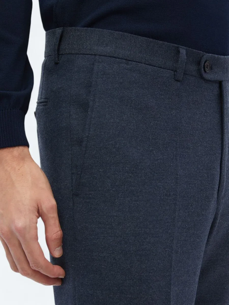 Light Navy Blue Weaving Fitted Fit Classical Trousers - 3