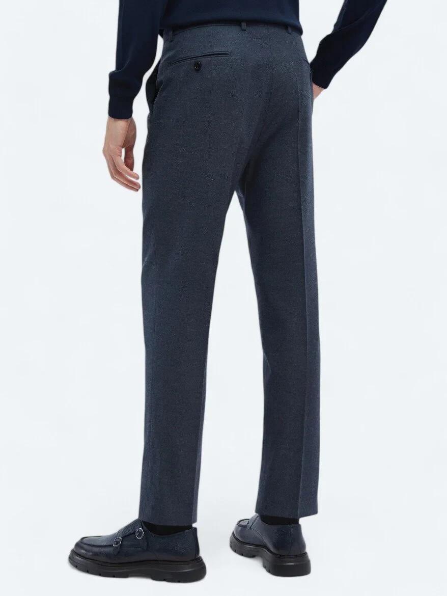 Light Navy Blue Weaving Fitted Fit Classical Trousers 
