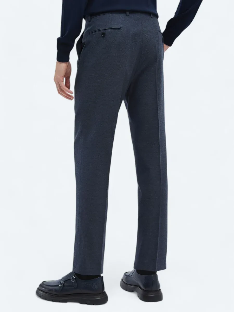 Light Navy Blue Weaving Fitted Fit Classical Trousers - 4
