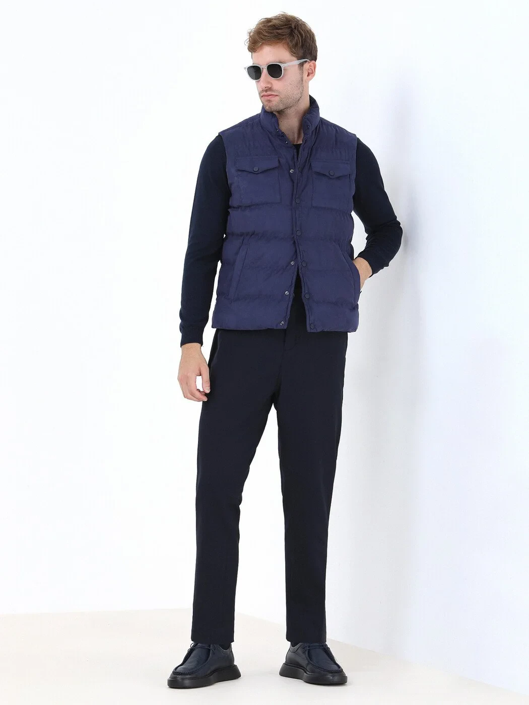 Light Navy Blue Weaving Puffer Vest - 2