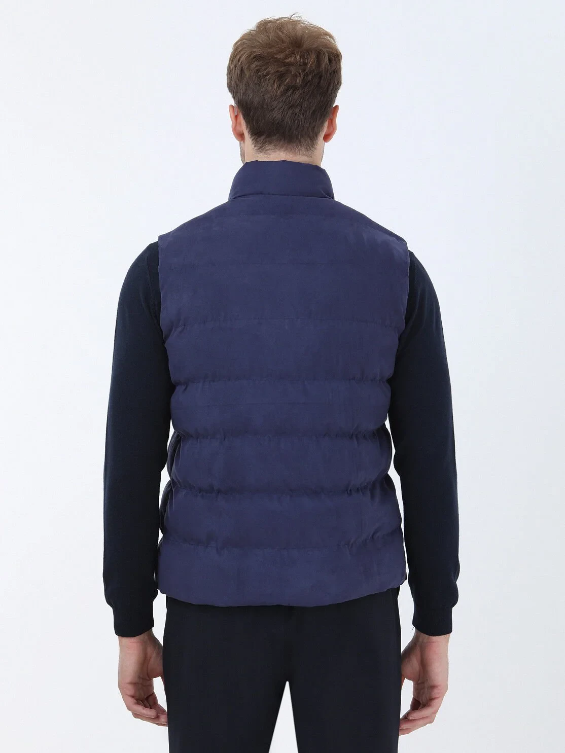 Light Navy Blue Weaving Puffer Vest - 5