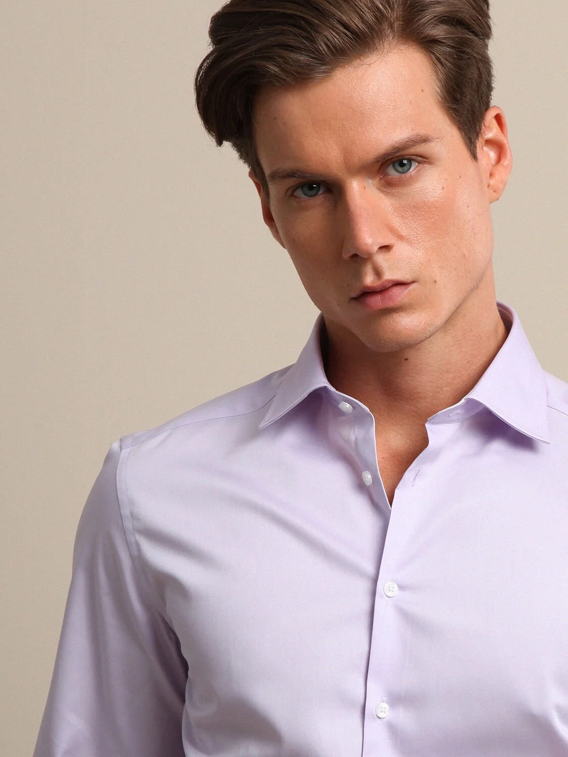 Lila Düz Slim Fit Dokuma Klasik %100 Pamuk Gömlek - 2