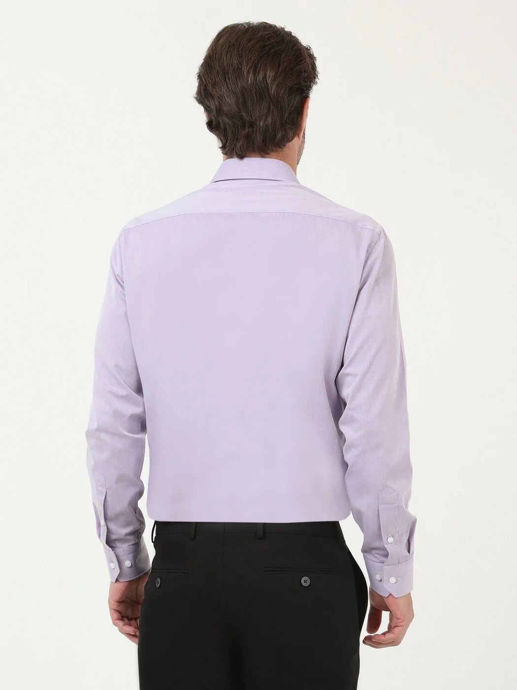Lila Düz Slim Fit Dokuma Klasik Pamuk Karışımlı Gömlek - 4