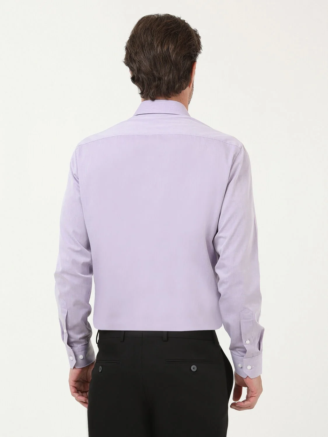 Lila Düz Slim Fit Dokuma Klasik Pamuk Karışımlı Gömlek - 4