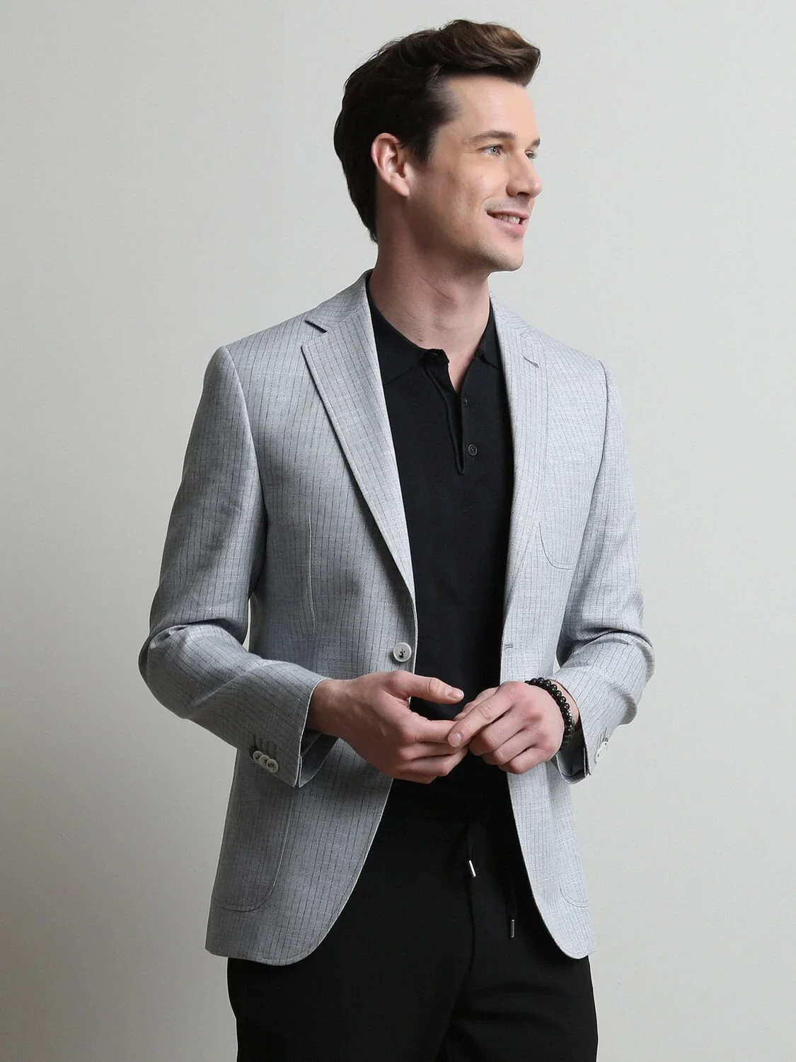 Mavi Çizgili Modern Fit Keten Karışımlı Ceket - 3