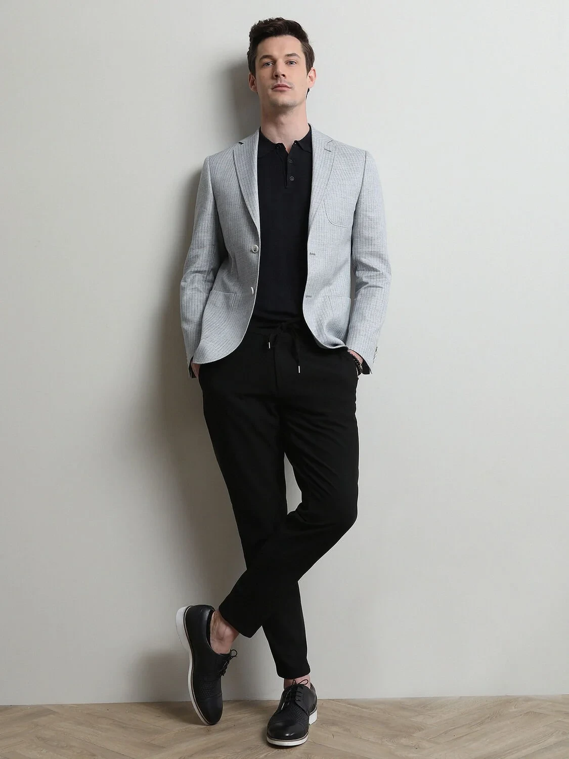 Mavi Çizgili Modern Fit Keten Karışımlı Ceket - 4