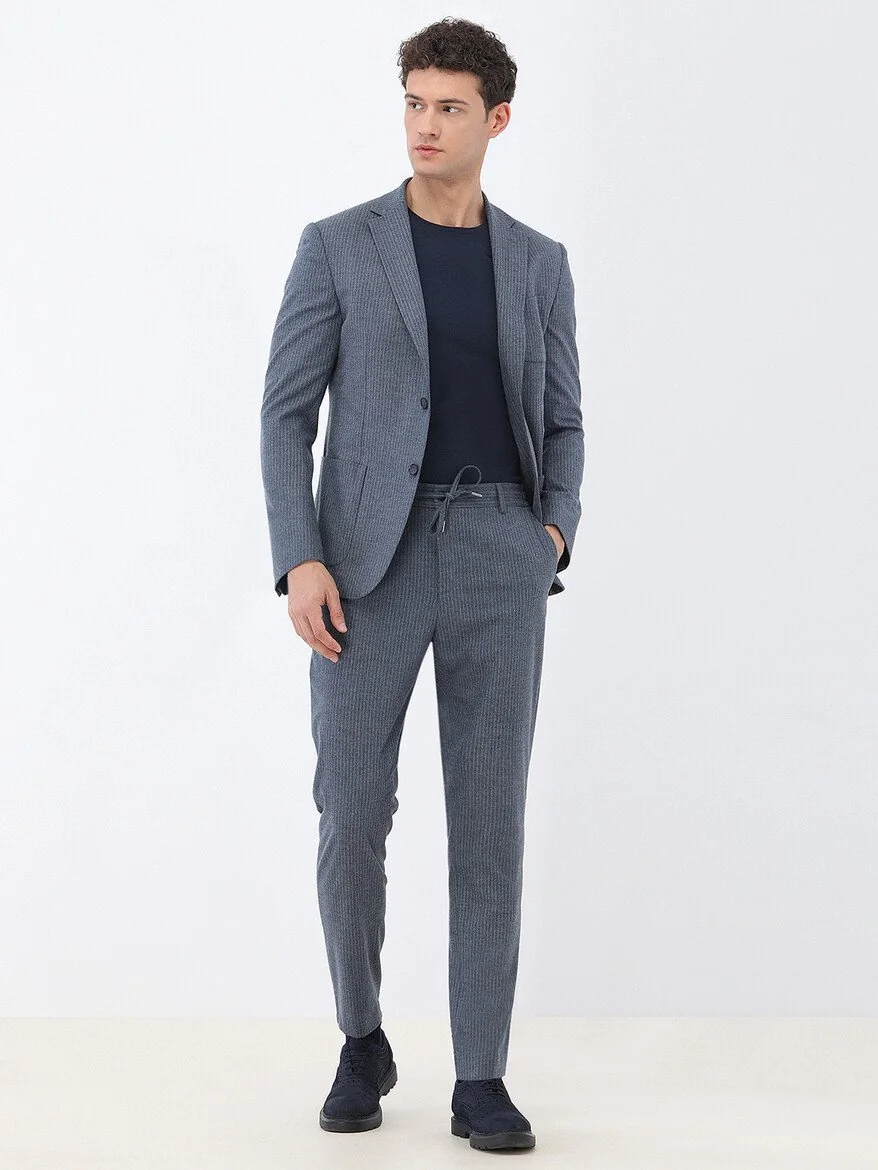 Mavi Çizgili Modern Fit Takım Elbise - 2