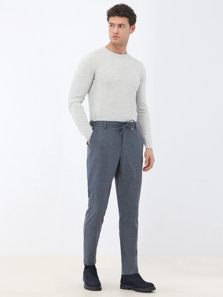 Mavi Çizgili Modern Fit Takım Elbise - 4