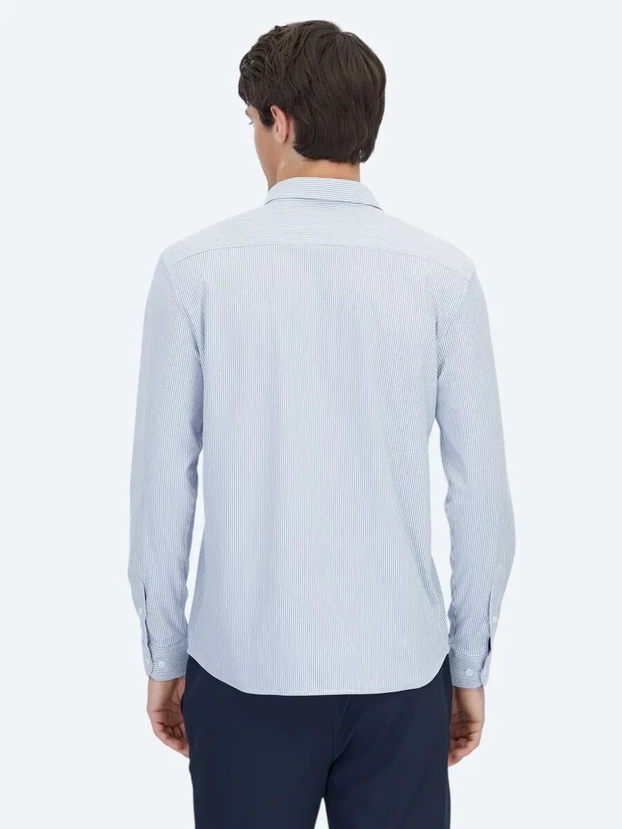 Mavi Çizgili Regular Fit Casual Pamuk Karışımlı Gömlek - 5