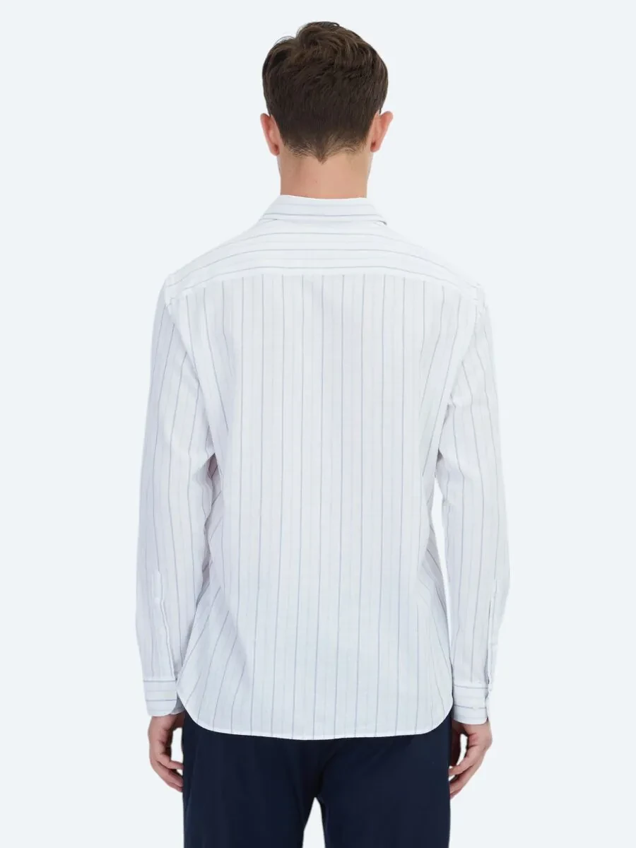 Mavi Çizgili Regular Fit Dokuma Casual %100 Pamuk Gömlek - 7