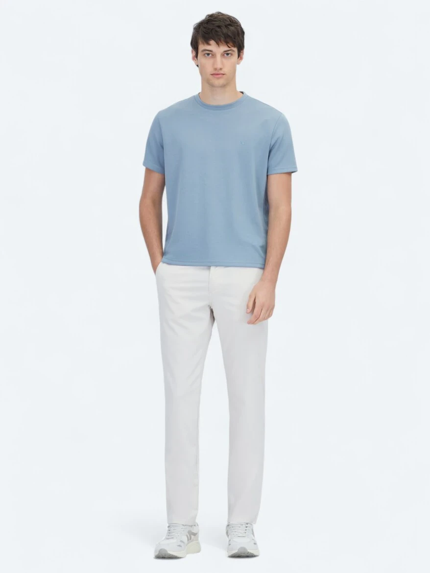 Mavi Düz Bisiklet Yaka T-Shirt - 2