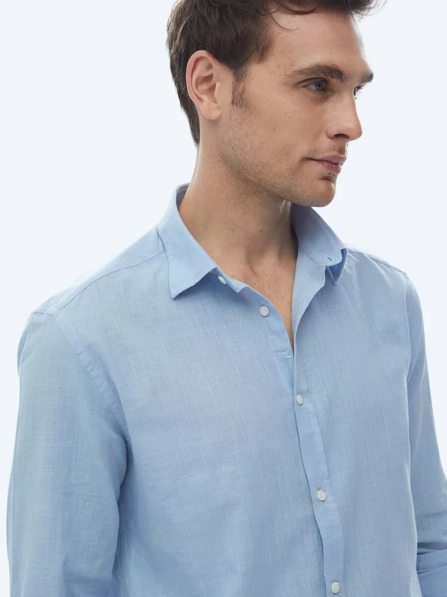 Mavi Düz Regular Fit Dokuma Casual %100 Pamuk Gömlek - 5