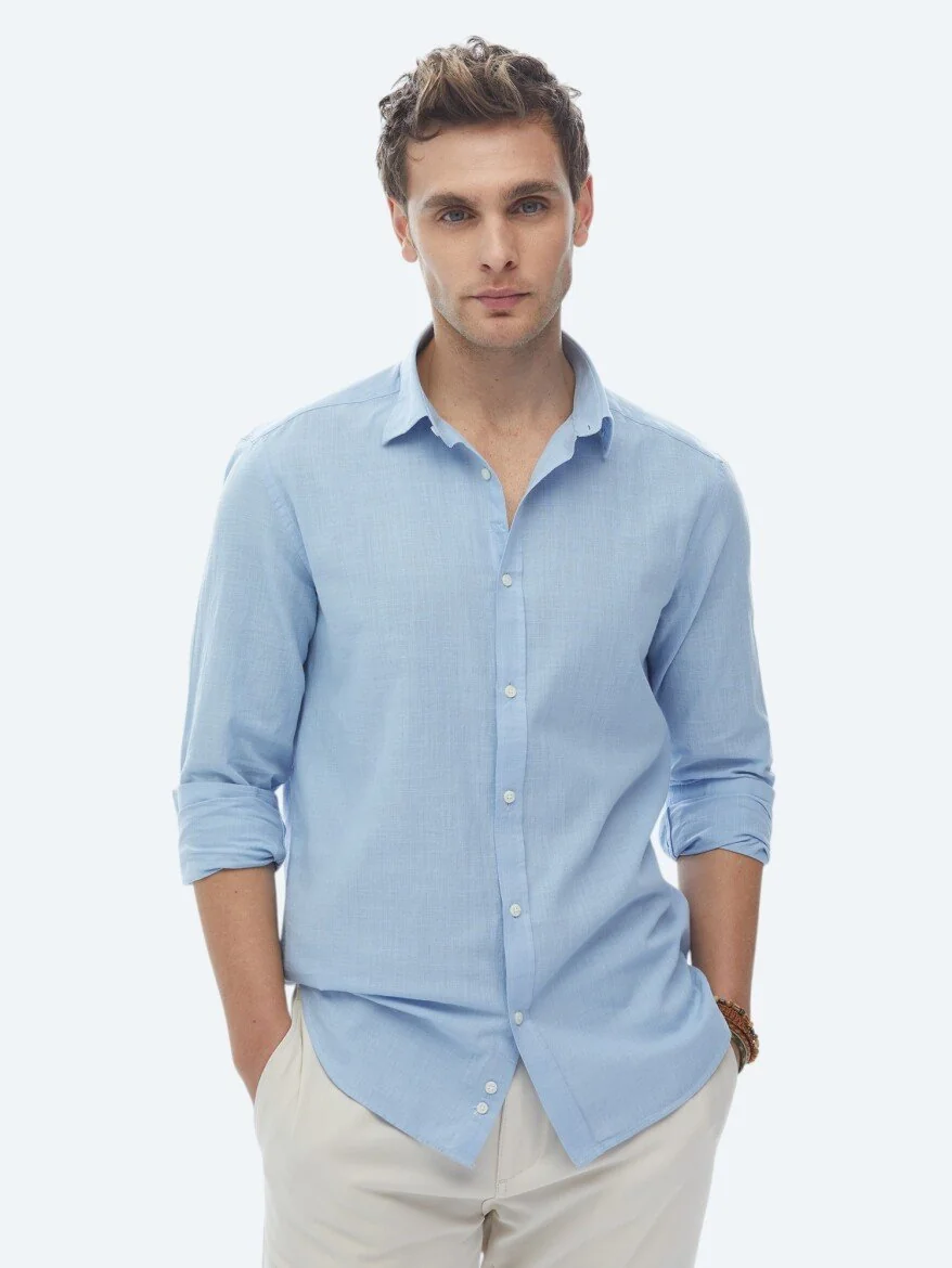 Mavi Düz Regular Fit Dokuma Casual %100 Pamuk Gömlek - 6