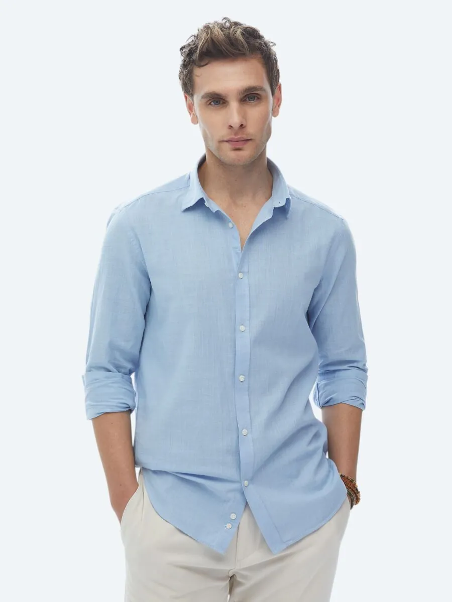 Mavi Düz Regular Fit Dokuma Casual %100 Pamuk Gömlek - 6