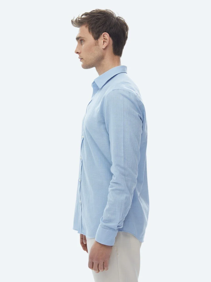 Mavi Düz Regular Fit Dokuma Casual %100 Pamuk Gömlek - 8
